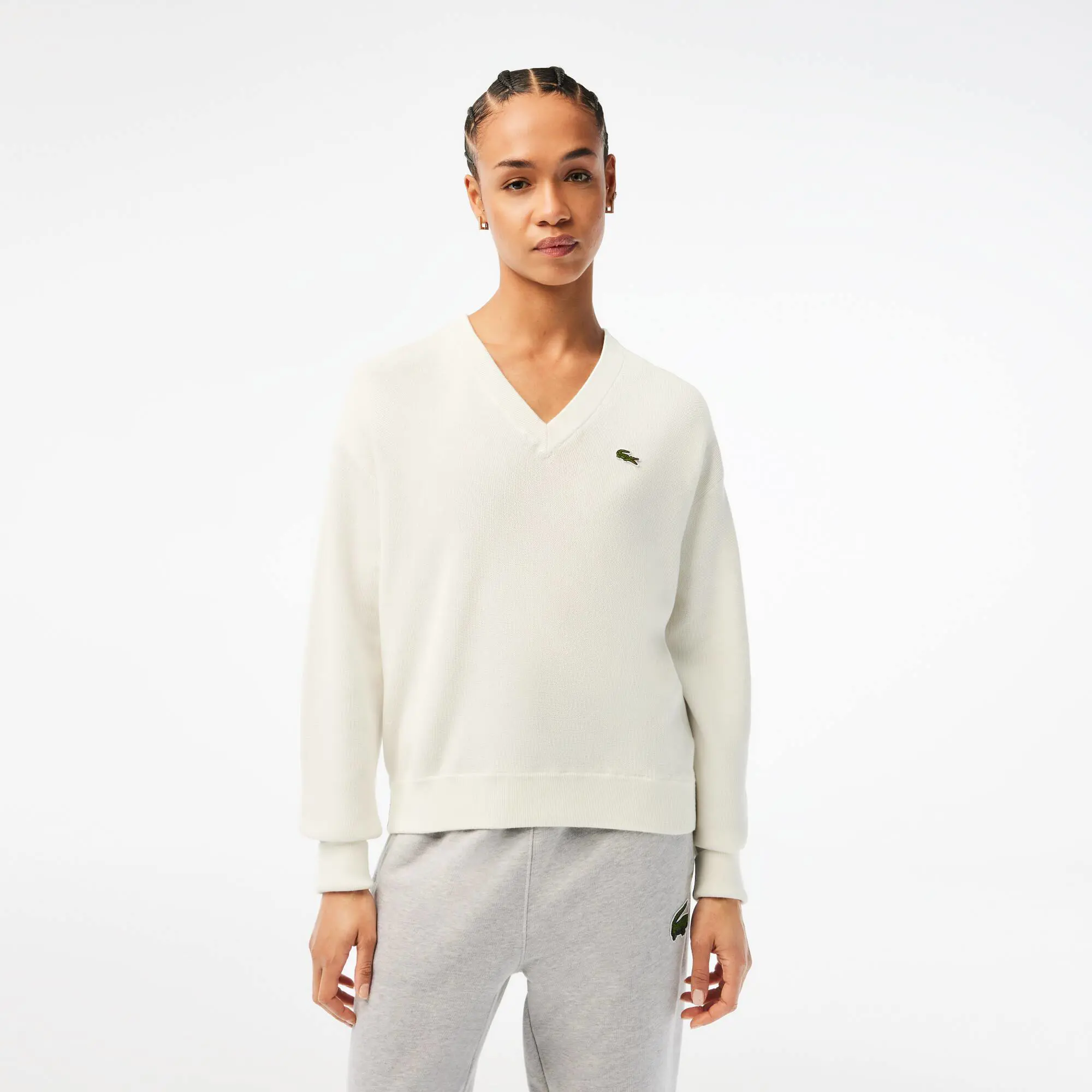 Lacoste Women’s Lacoste V-Neck Organic Cotton Sweater. 1