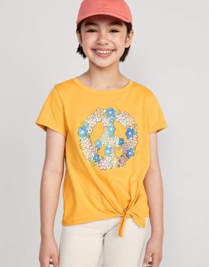 Old Navy Short-Sleeve Graphic Front Tie-Knot T-Shirt for Girls yellow