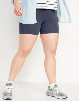 High-Waisted Slub-Knit Biker Shorts - 6-inch inseam blue