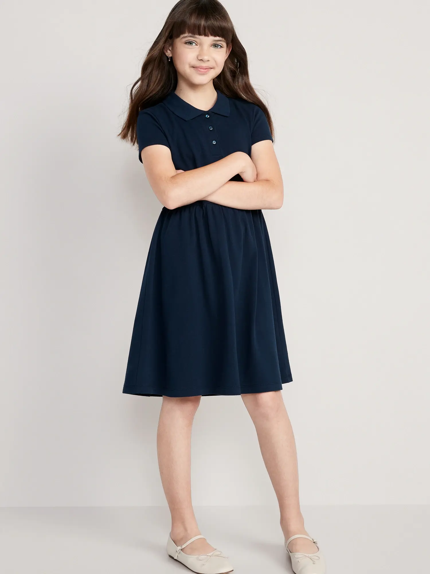 Old Navy School Uniform Fit & Flare Pique Polo Dress for Girls blue. 1