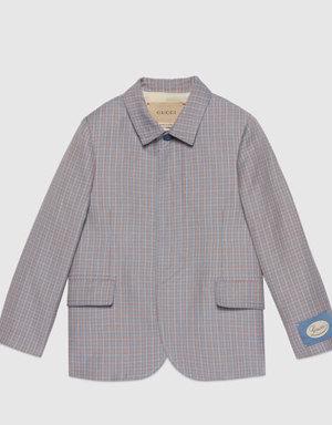 Children's linen and wool check jacket