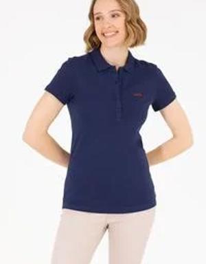 Kadın Lacivert Polo Yaka Basic T-Shirt