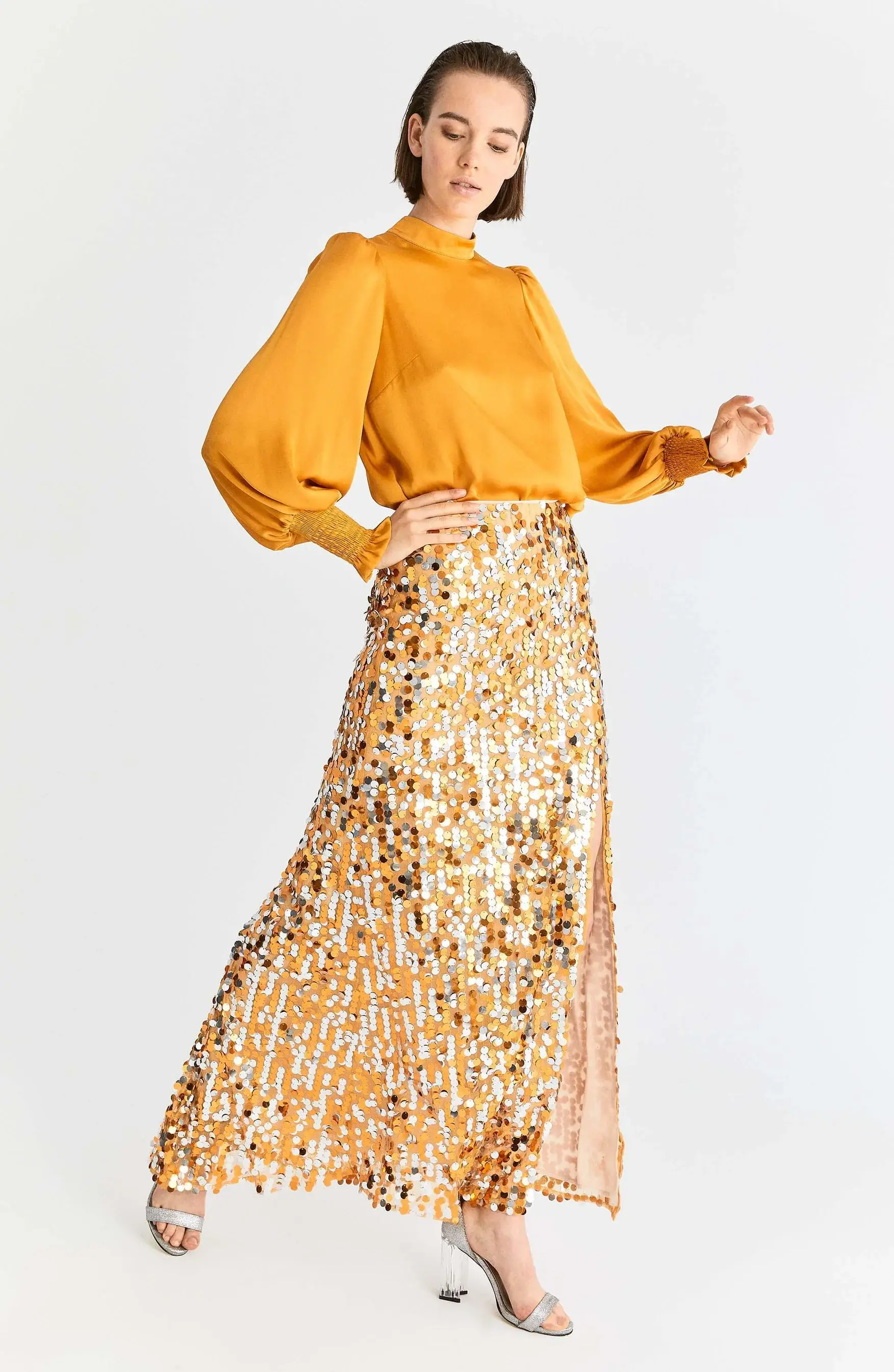 Roman Gold Sequined Skirt - 4 / ORANGE. 1