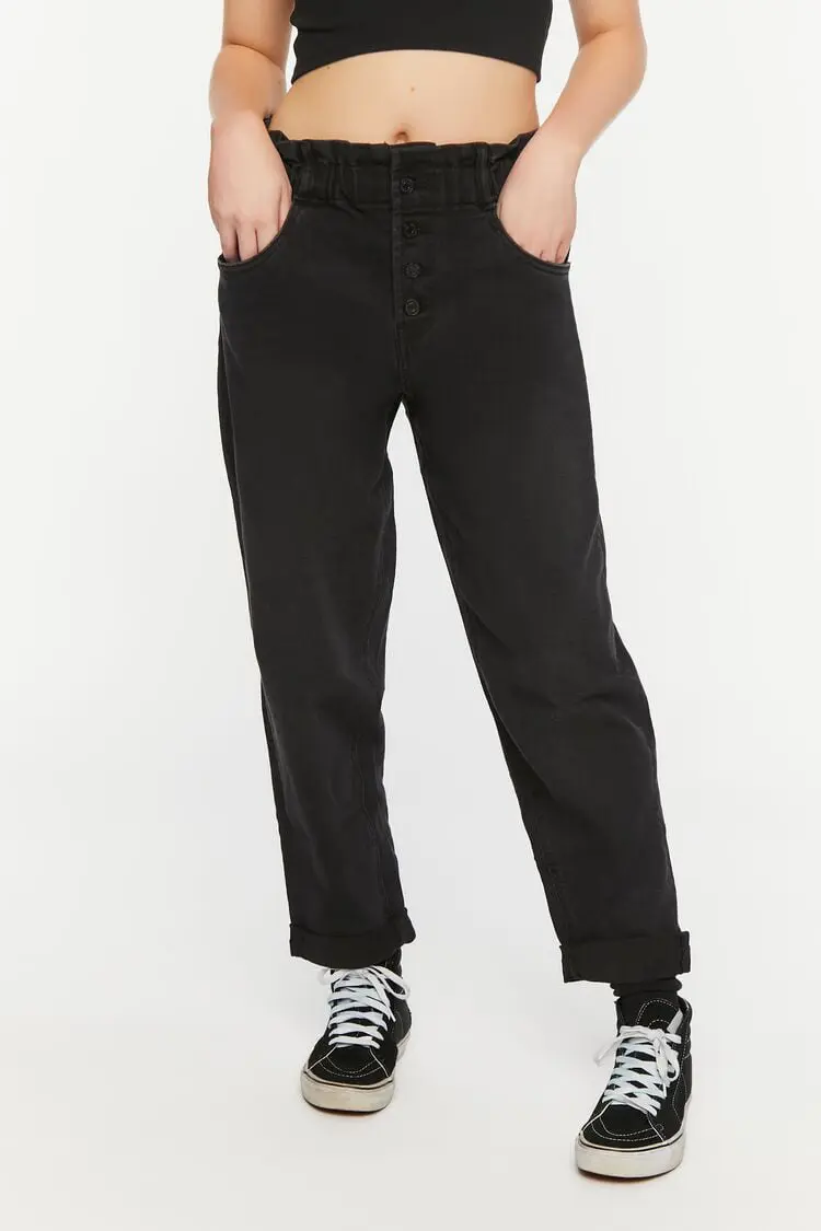 Forever 21 Forever 21 Paperbag Straight Leg Jeans Black. 1