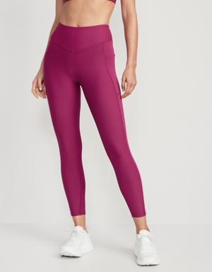 High-Waisted PowerSoft Rib-Knit Side-Pocket 7/8-Length Leggings for Women pink