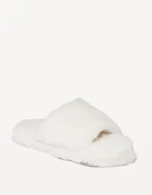 Cozy Faux-Fur Slide Slippers for Girls white