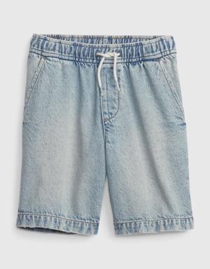 Kids Easy Pull-On Denim Shorts with Washwell blue