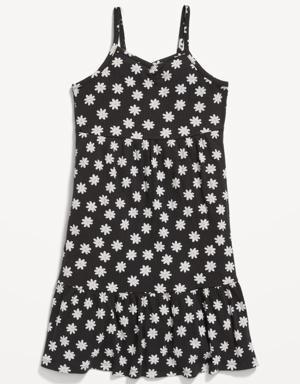 Sleeveless Printed Rib-Knit Swing Dress for Girls black