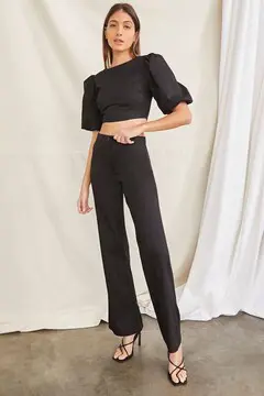 Forever 21 Forever 21 Puff Sleeve Crop Top &amp; Pants Set Black. 2