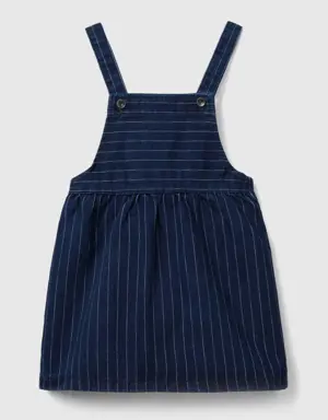 denim overall skirt with pinstripes