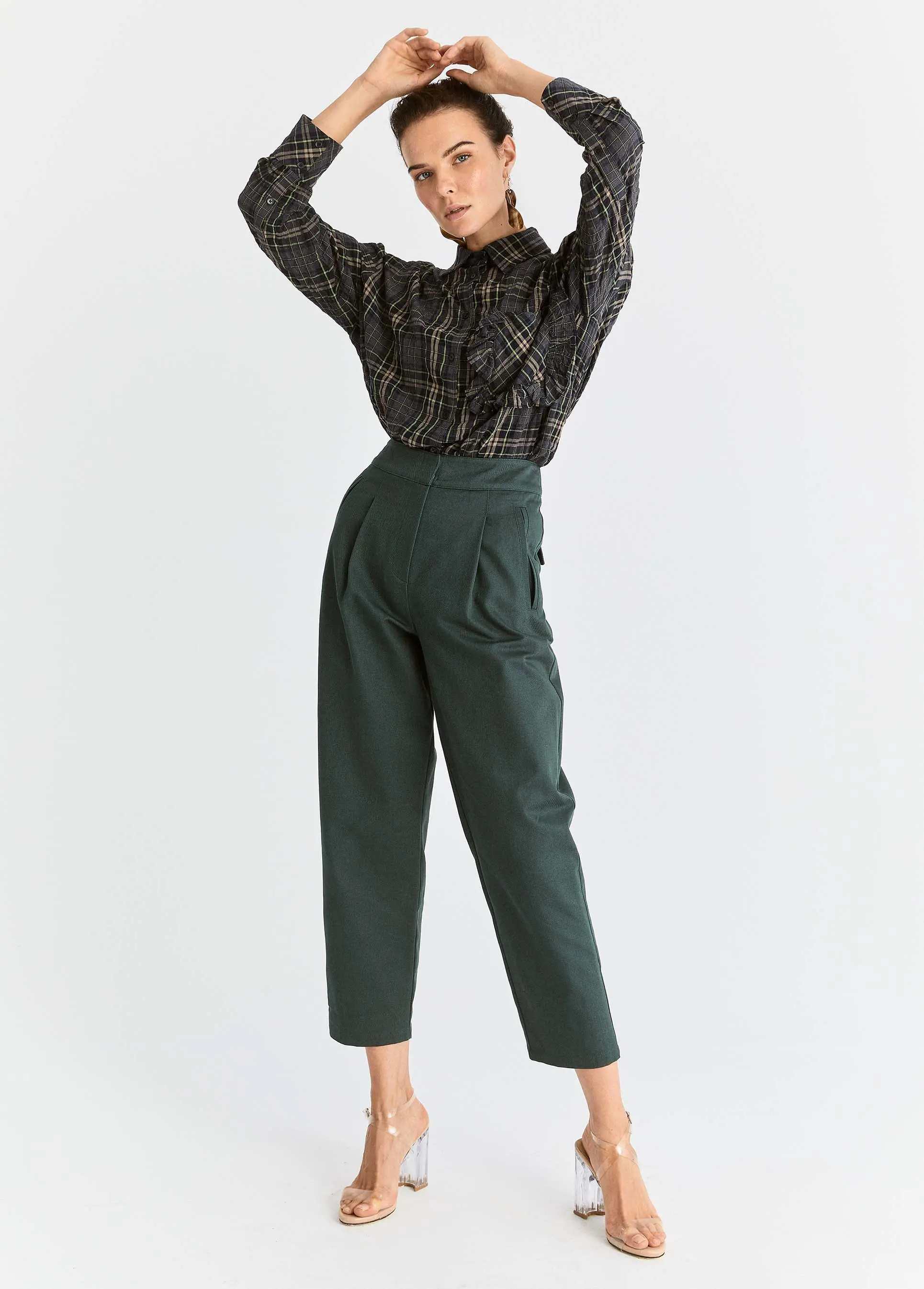 Roman Cropped Boxy Fit Structured Pant - 2 / GREEN. 1