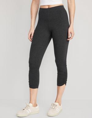 High-Waisted Heathered Cropped Ruched Leggings for Women gray