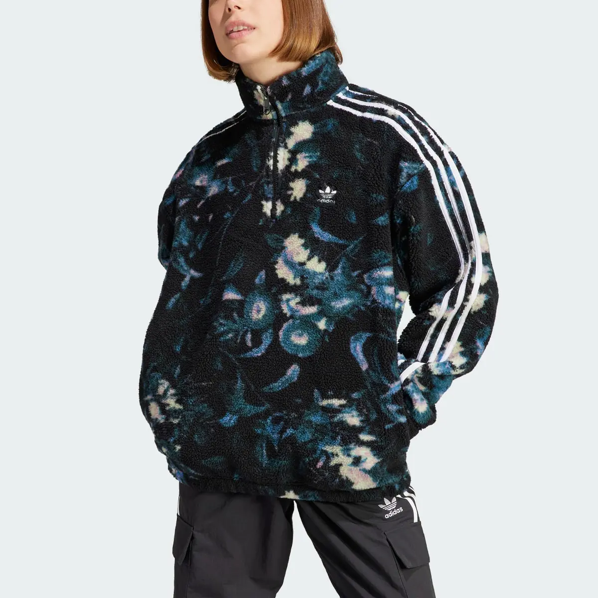 Adidas Allover Print Flower Fleece Jacket. 1