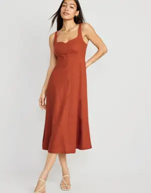 Fit & Flare Sleeveless Linen-Blend Midi Dress for Women brown