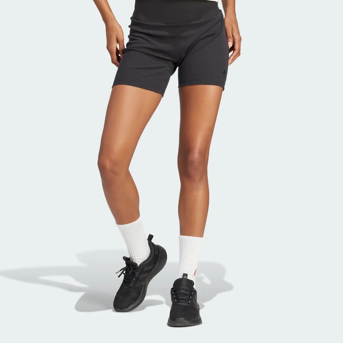 Adidas Lounge Ribbed High-Waist Bike Shorts. 1
