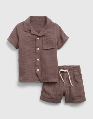 Baby Crinkle Gauze Outfit Set brown