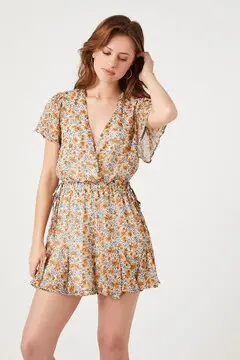 Forever 21 Forever 21 Floral Chiffon Surplice Romper Ivory/Multi. 2