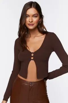 Forever 21 Forever 21 Split Hem Cardigan Sweater Walnut. 2