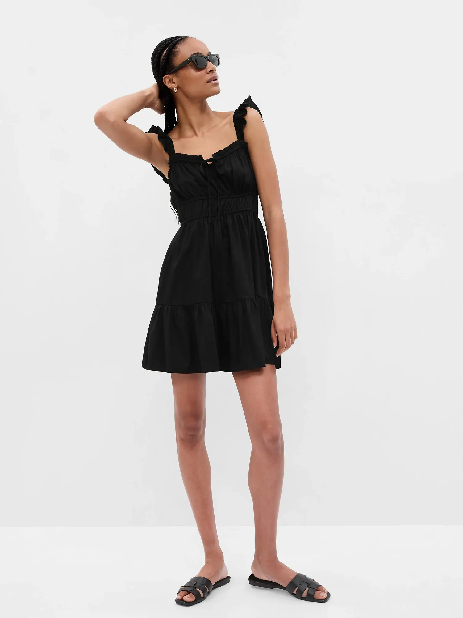 Gap Flutter Sleeve Cinch Waist Mini Dress black. 1