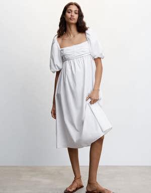 Puffed sleeves cotton dress