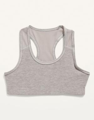 PowerPress Mesh-Trim Racerback Sports Bra for Girls gray