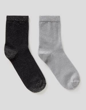 Two pairs of socks with lurex thread
