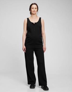 Maternity Knit Button-Front Jumpsuit black