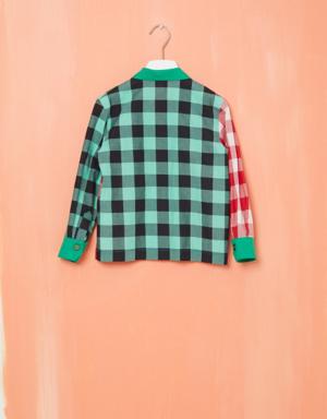 Long Sleeve Green Shirt With Two Colors Plaid