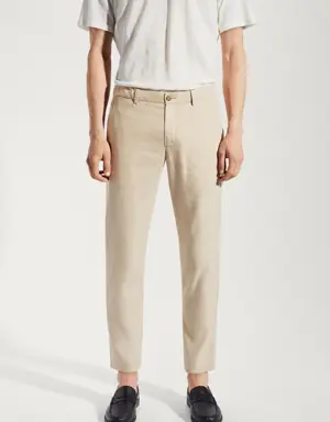Linen slim-fit pants with inner drawstring