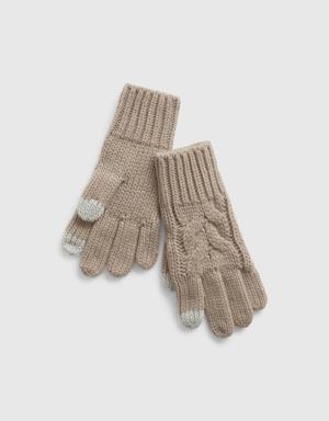 Kids Cable-Knit Touchscreen Gloves beige