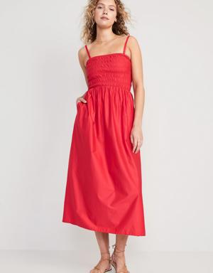 Fit & Flare Smocked Maxi Cami Dress for Women red