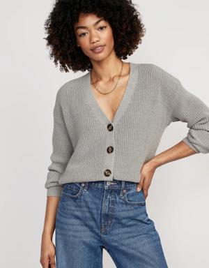 Lightweight Shaker-Stitch Cardigan Sweater for Women gray