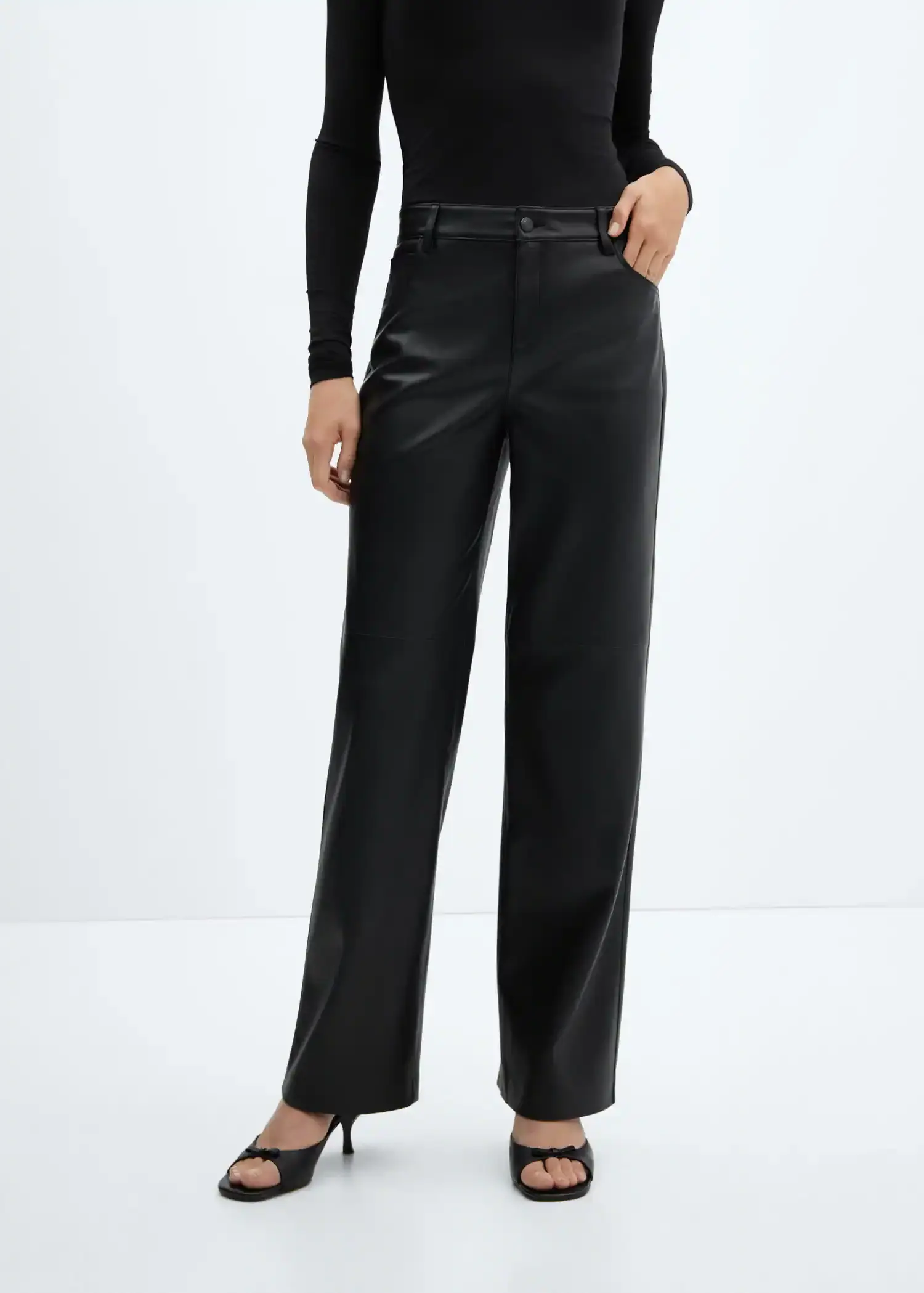 Mango Mid-rise leather effect trousers. 2