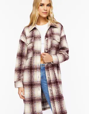 Forever 21 Tweed Longline Shacket Cream/Wine