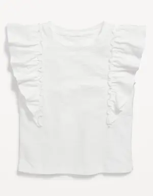 Sleeveless Ruffle-Trim Jersey-Knit Top for Girls white