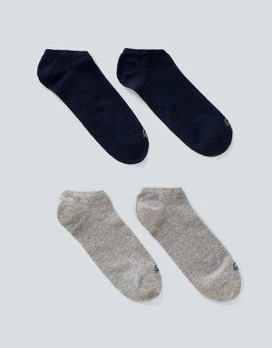 Unisex Mix 4lü Logolu Düz Patik Çorap