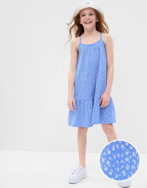 Kids Criss-Cross Tiered Dress blue
