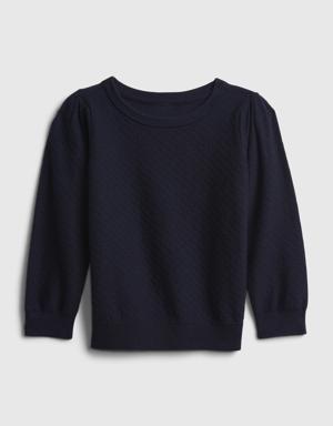 Toddler Pleated Sleeve Crewneck Sweater blue