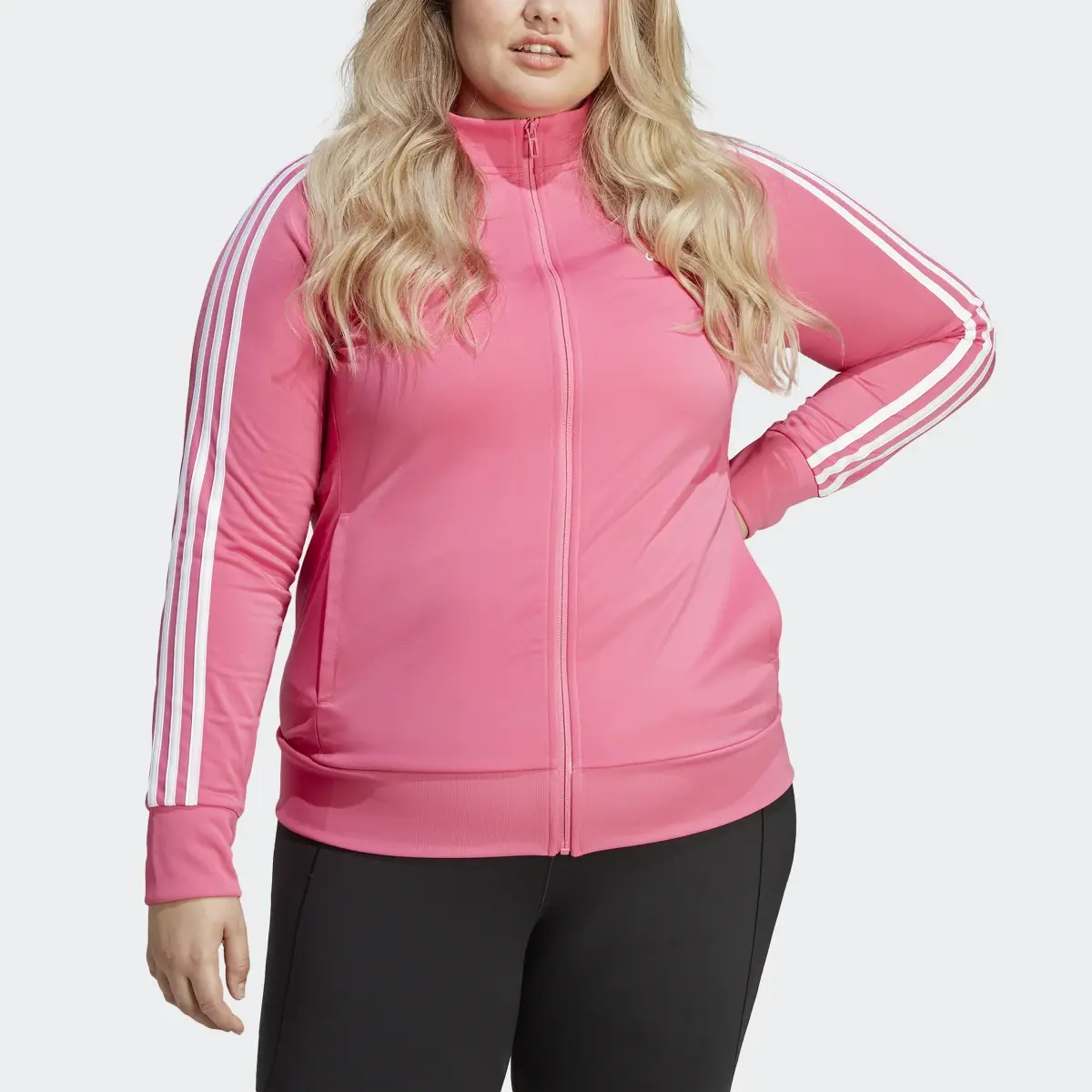 Adidas Essentials Warm-Up Tricot Slim 3-Stripes Track Jacket (Plus Size). 1