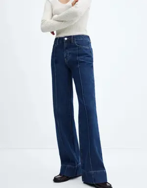 Jeans wideleg costuras decorativas