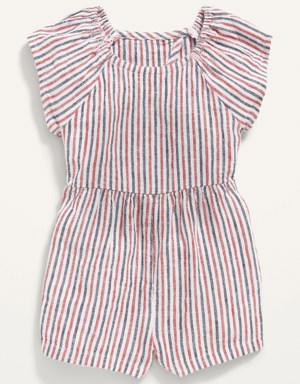 Flutter-Sleeve Striped Linen-Blend Romper for Baby multi