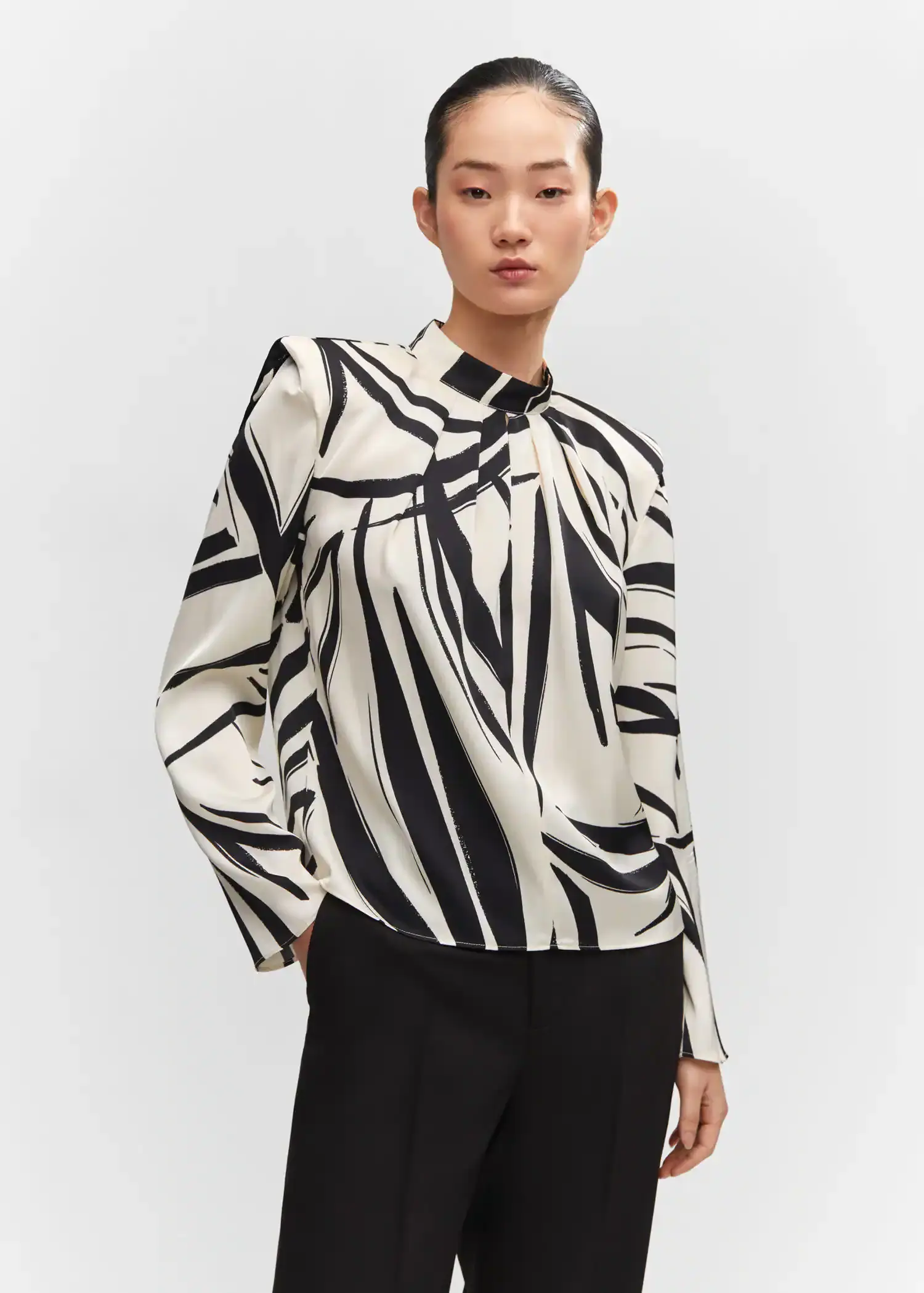 Mango Printed blouse with shoulder pads . 1