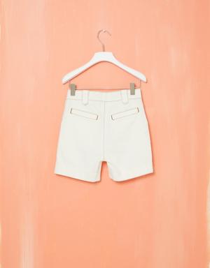 White Jean Shorts with Contrasting Stitching Detail