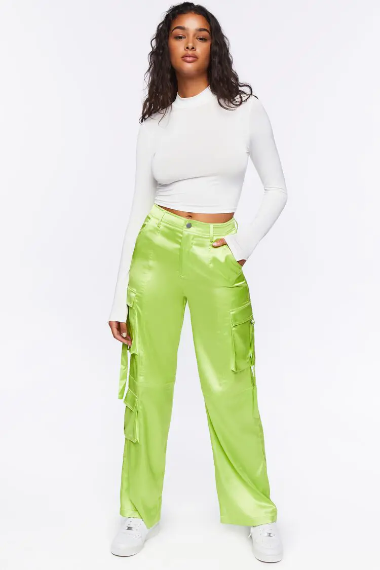 Forever 21 Forever 21 Satin Cargo Mid Rise Pants Lime. 1