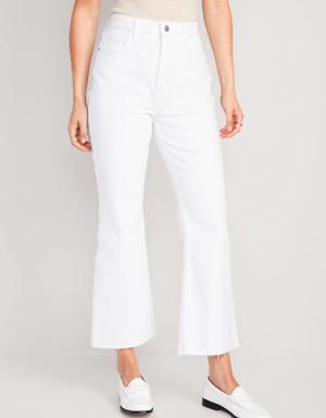 Higher High-Waisted White Cropped Cut-Off Flare Jeans for Women white