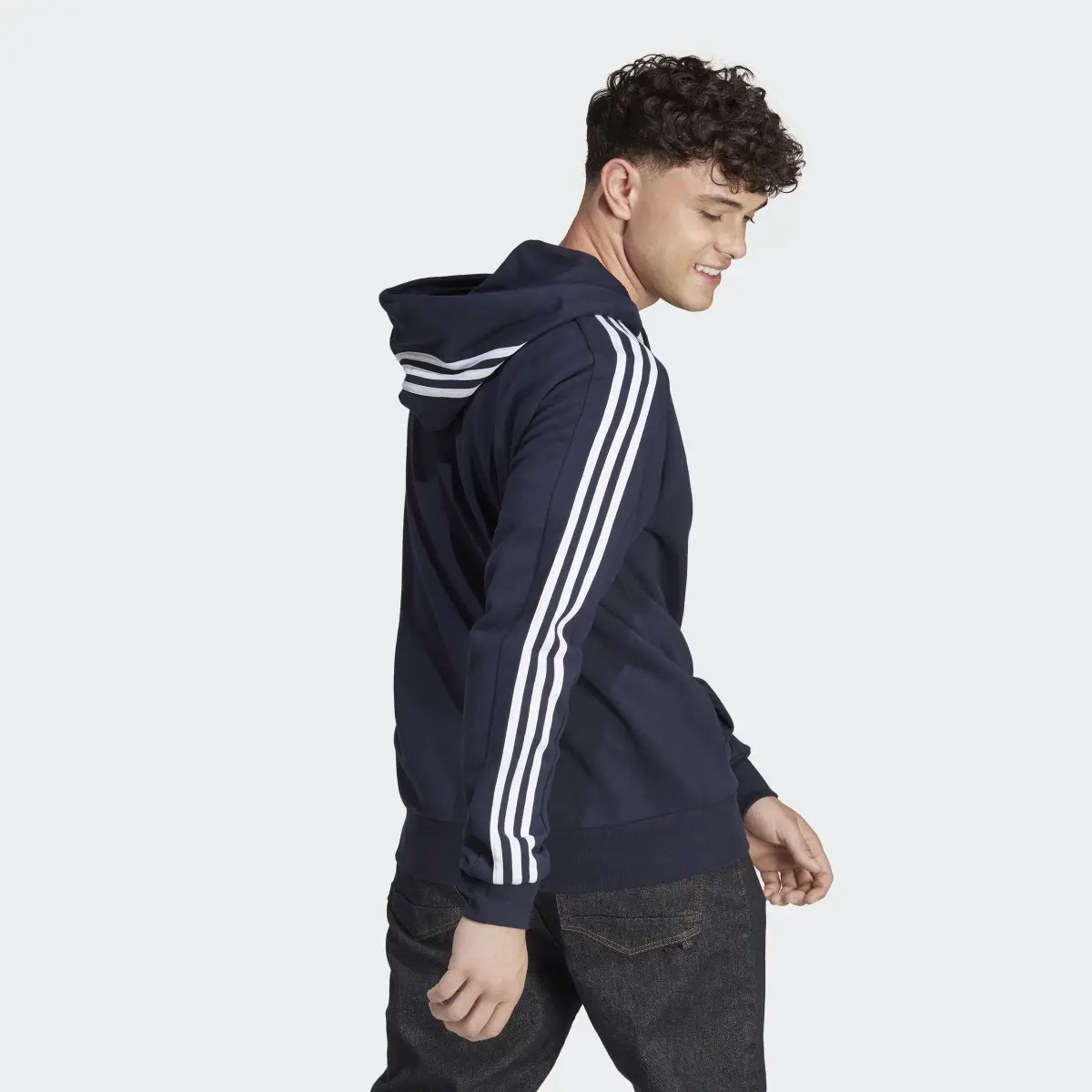 Adidas Felpa con cappuccio Essentials French Terry 3-Stripes Full-Zip. 3