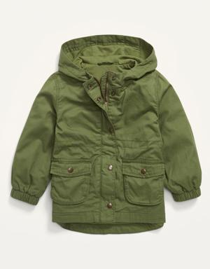 Hooded Twill Utility Scout Jacket for Toddler Girls green