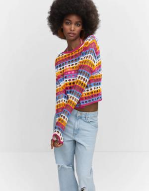 Multi-coloured crochet sweater