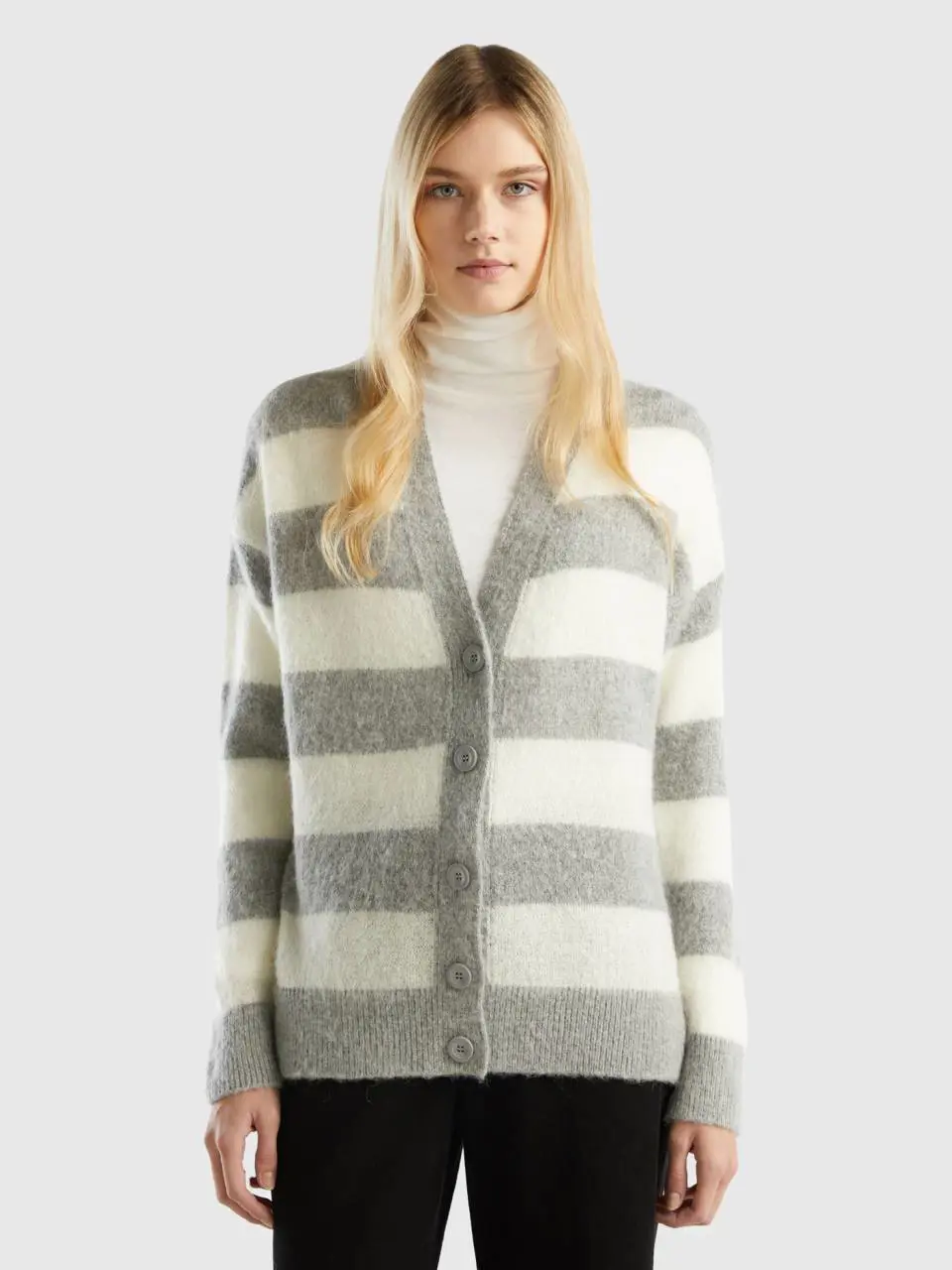 Benetton striped cardigan in alpaca blend. 1