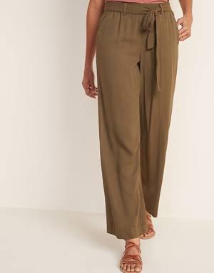 High-Waisted Tie-Belt Soft Pants for Women brown